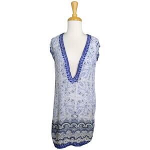 Calypso St. Barth Swim Cover Up Dress XS Blue Imbris Coconut V-Neck Cap Sleeve
